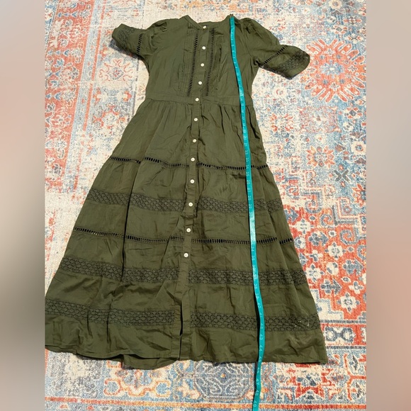 Gap olive green cotton eyelet midi button-down dress - Picture 7 of 11